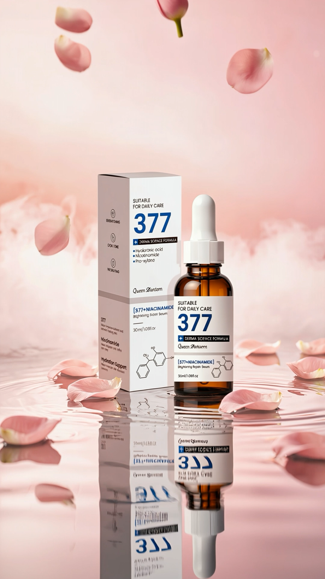 Danzern 377 brightening serum with falling petals and water ripples