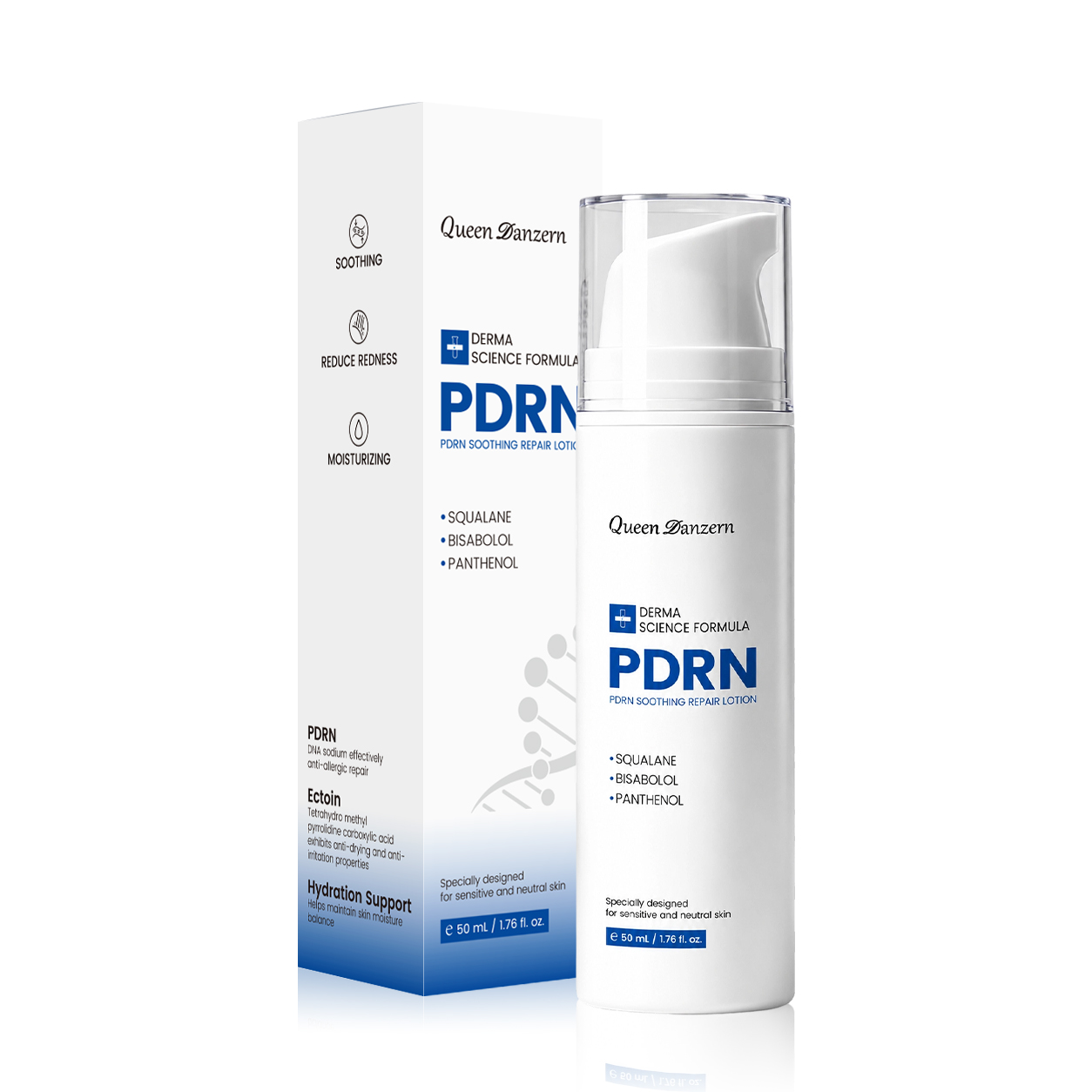 Danzern PDRN soothing moisturizing lotion bottle with product carton